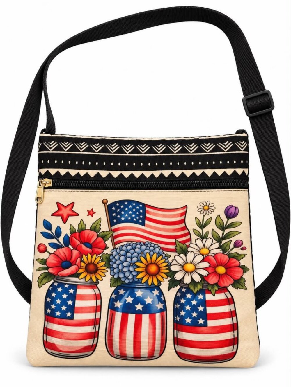 Patriotic Floral Mason Jar Crossbody Bag
